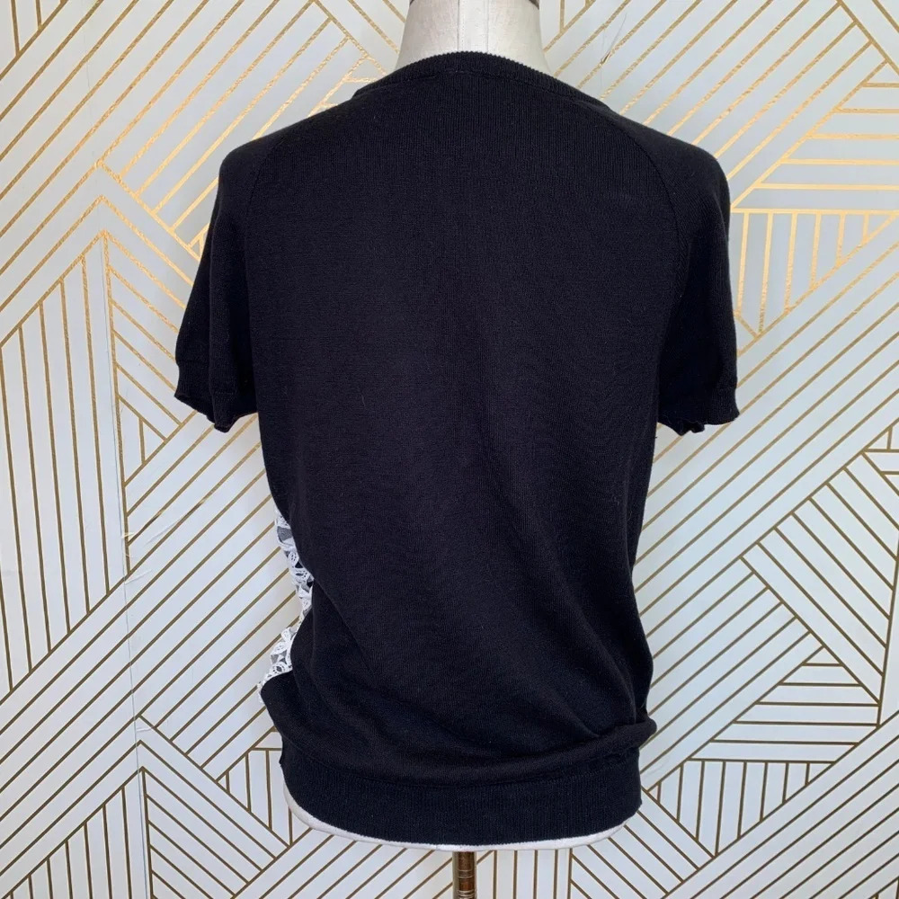 Anthropologie Moth Facade Sweater Short Sleeve Lace Gingham Black White Size XS - Picture 7 of 8